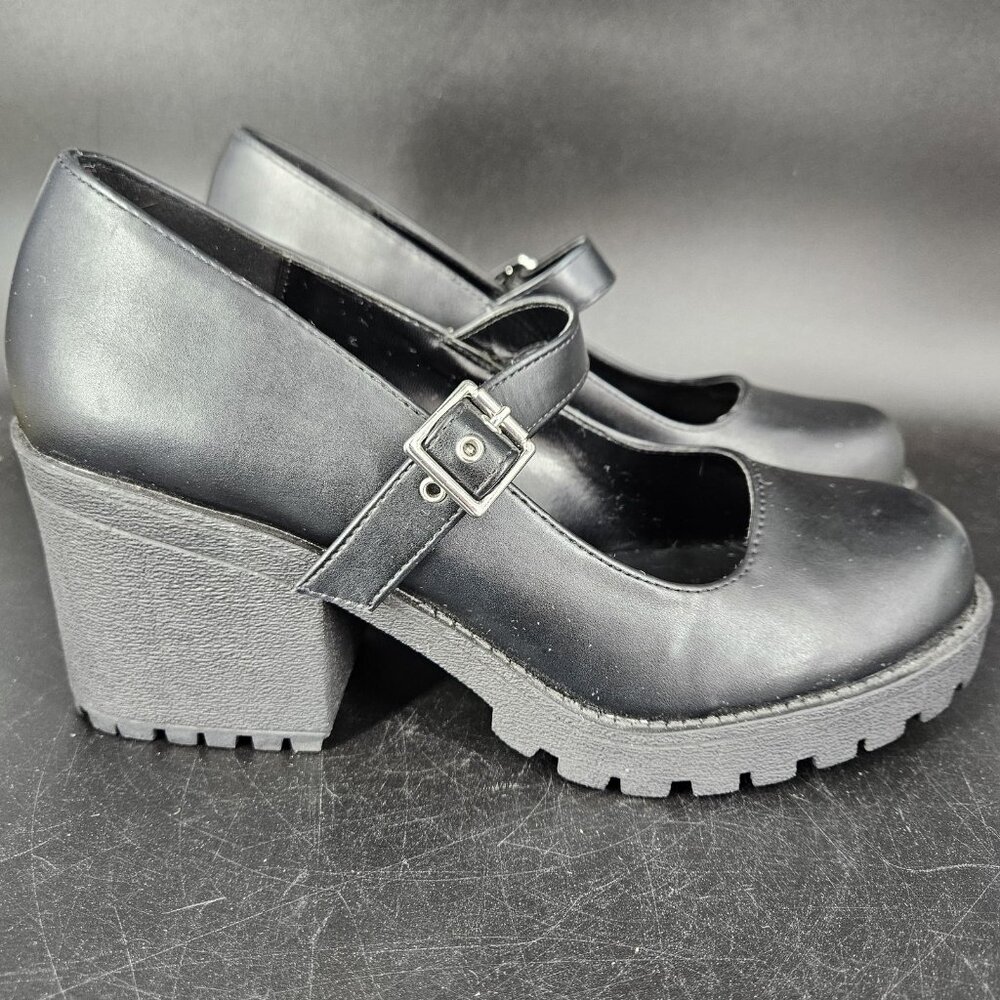 SODA Shoes Womens Size 8 Black Mary Jane Chunky Block Heel Lug Sole Platform - Picture 2 of 14